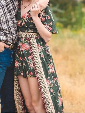 Green Floral High-Low Romper